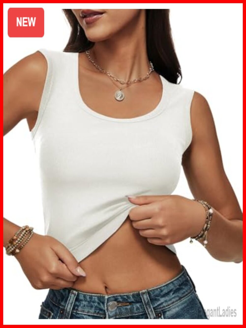 Ribbed Cropped Tank Top Women Wide Strap Scoop Neck Fitted Sleeveless Summer
